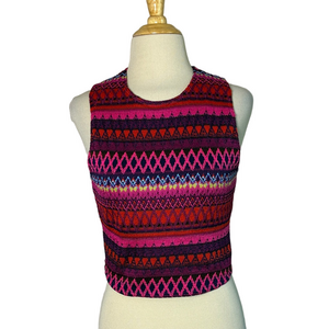 HOLLISTER Women Large Colorful Crochet Knit Y2K Tank Top Geometric Pattern